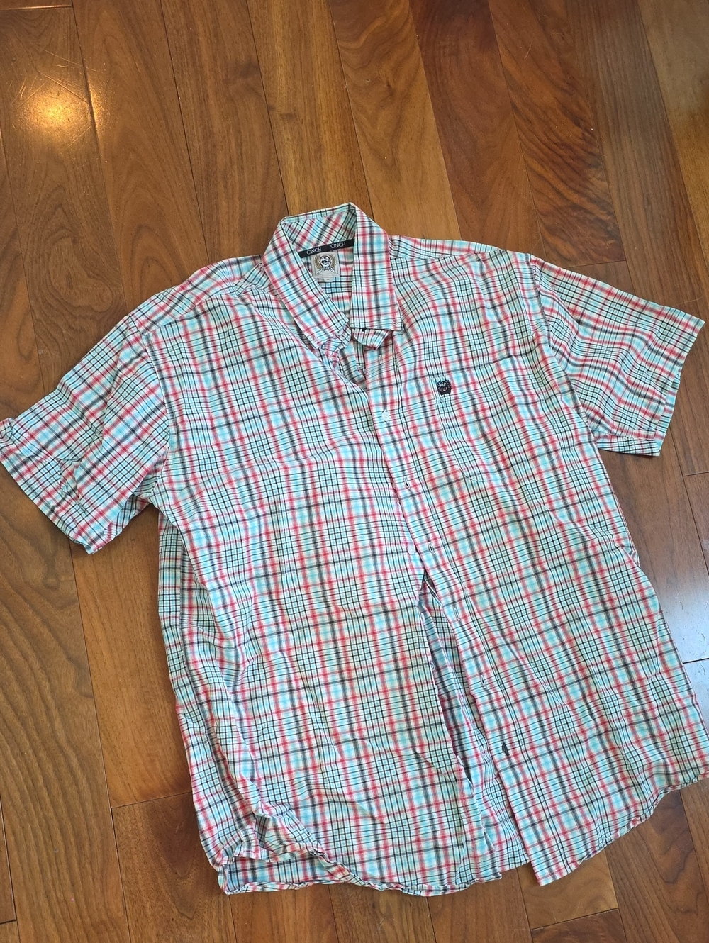 Men's Short-Sleeve Plaid Button-Up Shirt - White & Red